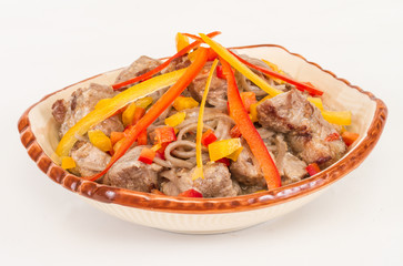 Asian style noodle with pork , spicy and yummy delicious