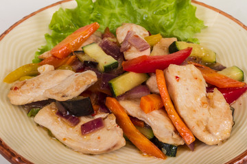 Grilled vegetables and chicken fillet