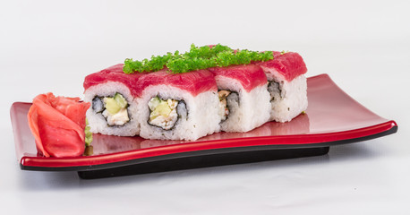 Maki Sushi - Roll made of Crab, avocado, cucumber inside. Fresh