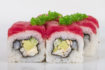 Maki Sushi - Roll made of Crab, avocado, cucumber inside. Fresh
