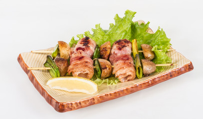 Bacon wrapped grilled Scallops with mushrooms and bacon