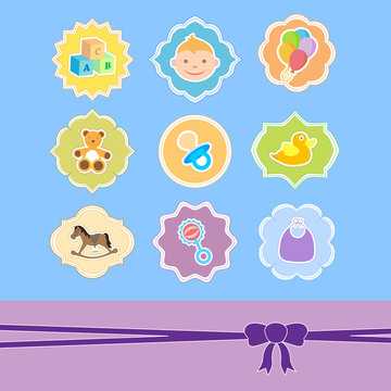 set baby icon in frame, baby arrival announcement
