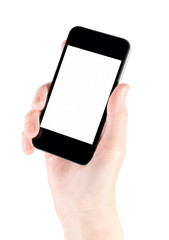 Smartphone In Hand With Blank Screen Isolated