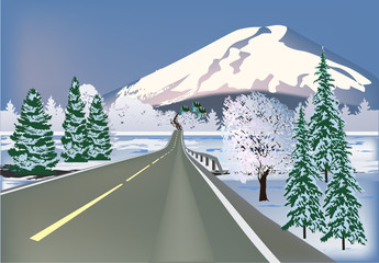 road to snow mountain illustration