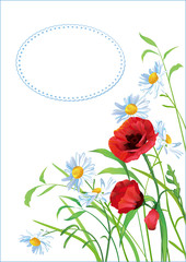 Greeting card with colorful flowers and place for text