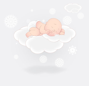 Cute Baby Sleeping on Cloud