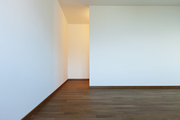 interior empty room, white walls, wooden floor
