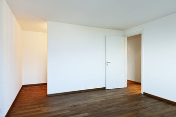 interior empty room, white walls, wooden floor