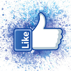 Thumb up hand with word like and color sprays. Vector