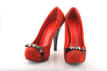 Woman Red Shoes Suede Leather