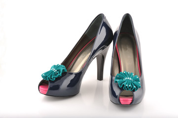 Woman Blue Pink Papet Shoes Patent Leather
