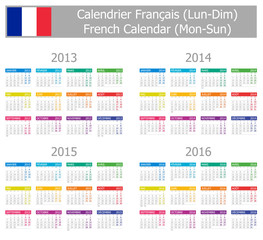 2013-2016 Type-1 French Calendar Mon-Sun on white background