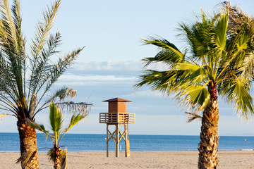 lifeguard cabin on the beach in Narbonne Plage, Languedoc-Roussi