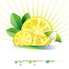 Slices lemon with leaf and umbrella