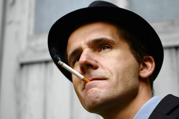 Retro Man Smoking a Cigarette