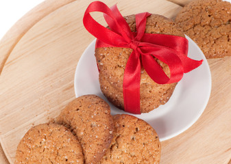 cookies tied with red ribbon