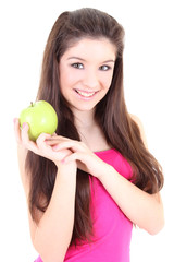 Happy girl with green apple