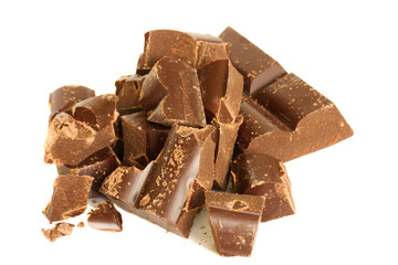 chocolate pieces isolated on white