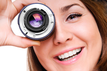 young woman with a lens