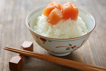 seasoned cod roe on the rice, japanese food