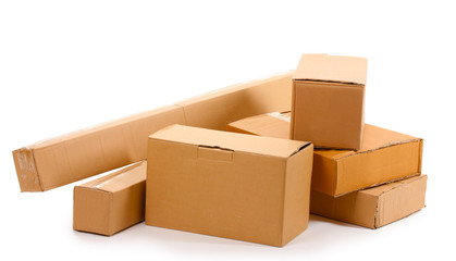 Brown cardboard boxes isolated on white