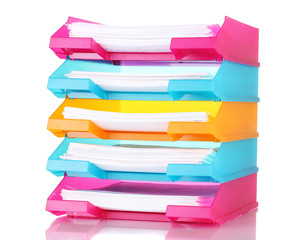 bright trays for papers isolated on white