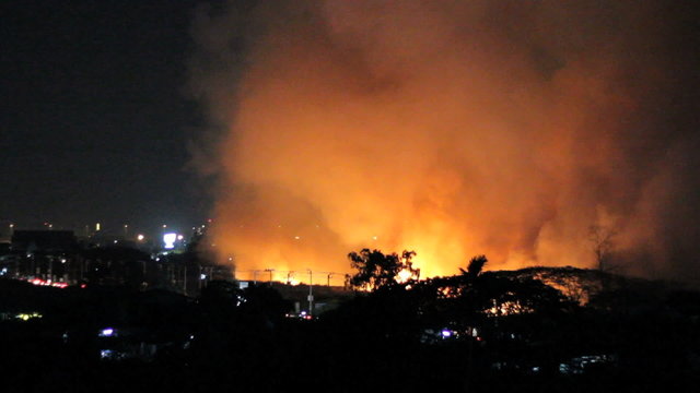 Fire Burns Trees And Fields At Night