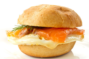 sandwich with egg and salted salmon