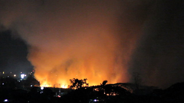 Night Fire Burns Out Of Control In Field