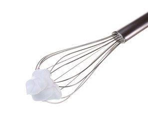 Metal whisk for whipping eggs with cream isolated on white