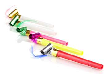 Party whistles isolated on white