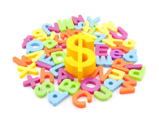 Fototapeta premium Dollar symbol and colorful letters on white background