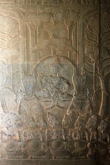 Carvings on wall and terrace of Angkor Wat