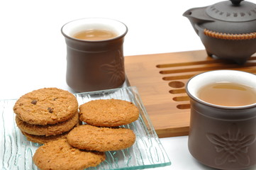 Macro cookies and chinese tea