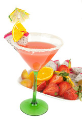 Tropical cocktail  with fruits plate