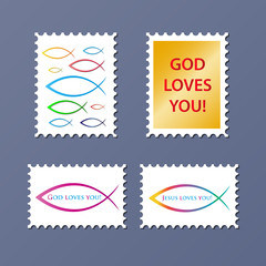 ICHTHYS colourful vector stamp set