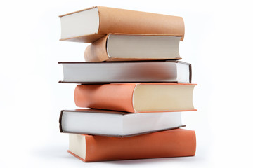 A stack of books on a white background.