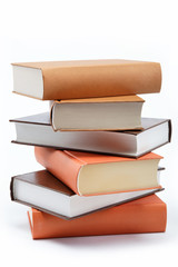 A stack of books on a white background.