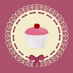 Vintage cupcake background with ribbon and bow