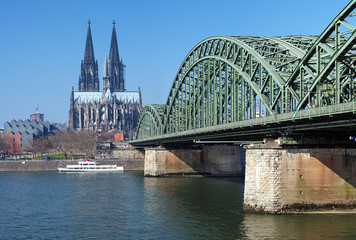 View on Cologne Cathedral and Hohenzollern Bridge, Germany