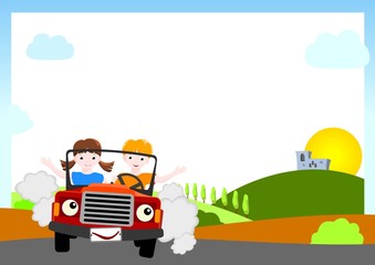 background with children in red car