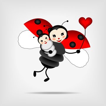 mother ladybug with baby