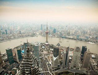 panoramic view of shanghai at dusk
