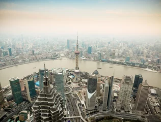 Fototapete Panoramablick auf Shanghai in der Abenddämmerung © chungking