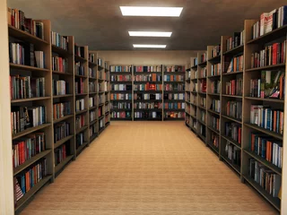  boekenplank in bibliotheek © Photobank