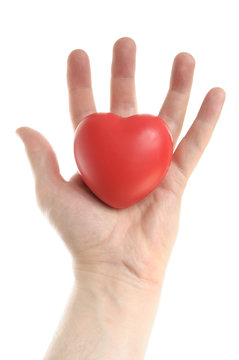 Man's Hand Holding a Red Heart