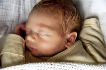 Newborn baby sleeping in its crib