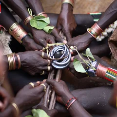 Gordijnen Afrikaanse tribale ceremonie close-up van de Hamer-stam, Ethiopië © Dietmar Temps