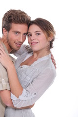 Landscape picture of couple embracing