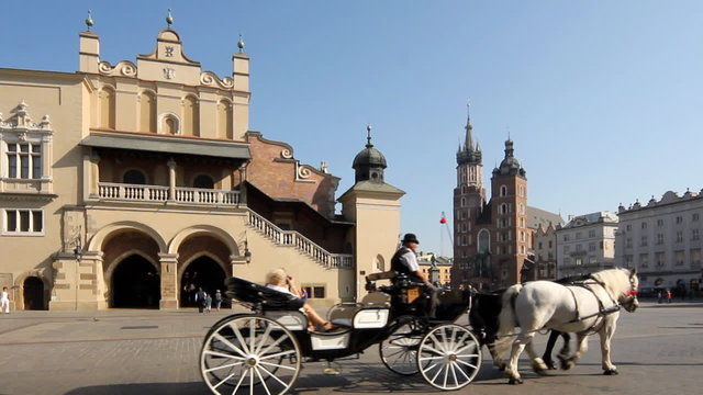 Carriages at Main Market Square, Krakow, Poland